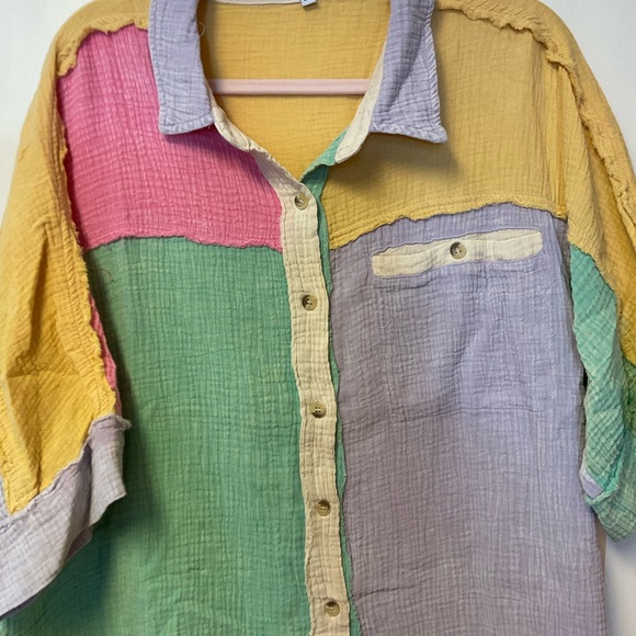 Colorful Patchwork Button-Up Shirt - Picture 2 of 2
